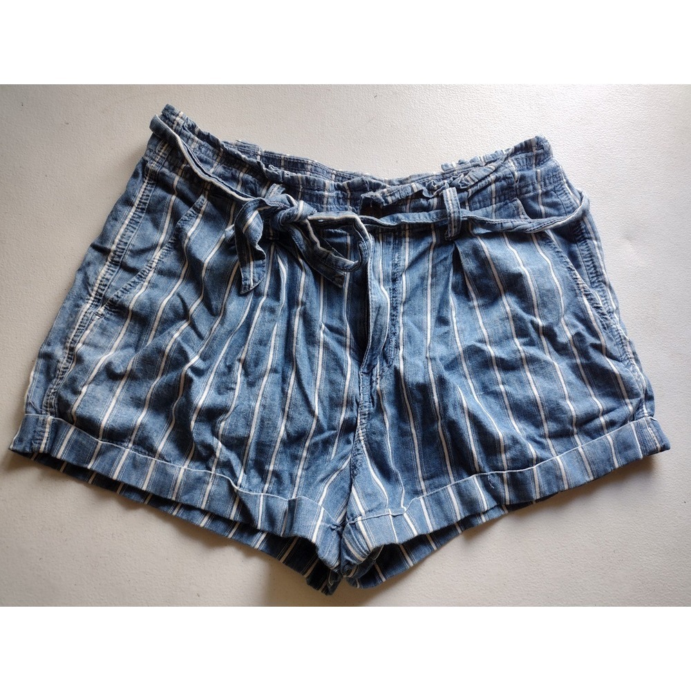 American Eagle Striped Paperbag Waist Shorts Women Size 10 Blue White